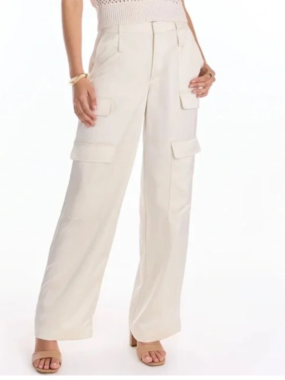 The Noli Shop The Milan Satin Cargo Pant in Ivory